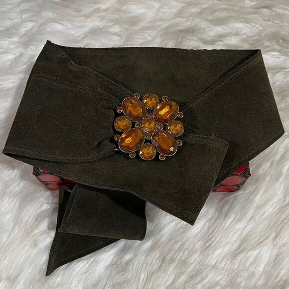 NEW Lake Shore Drive Suede Boho Crystal Flower Vintage Buckle Wide Waist Belt L main image 6